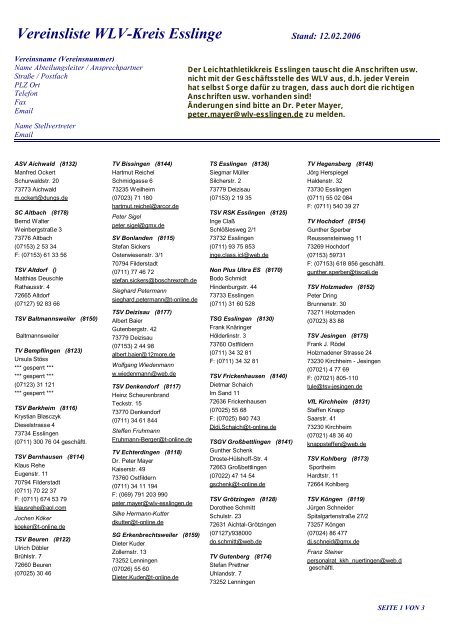 Vereinsliste WLV-Kreis Esslinge - Leichtathletik im Kreis Esslingen