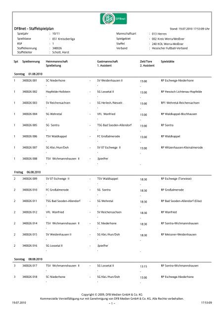 DFBnet - Staffelspielplan - 1 - - VFL Wanfried