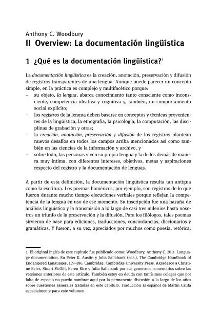 Language Contact and Documentation: Contacto Linguistico y Documentacion