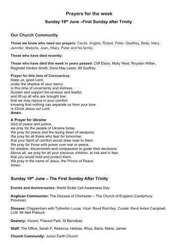 St Mary Redcliffe Church - Prayers for the week 2022 06 19