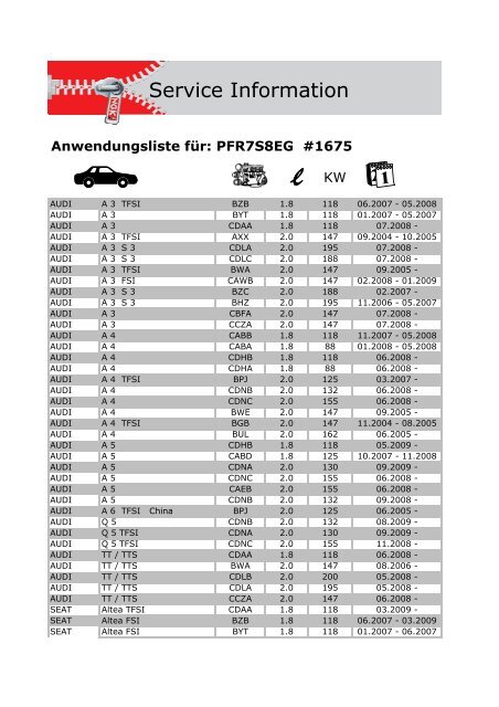 Service Information - Autoteile Pirna