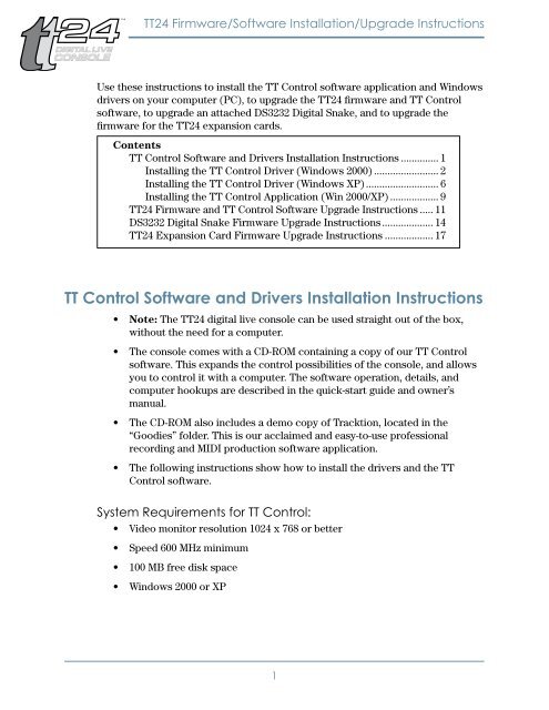 TT Control Software and Drivers Installation Instructions - Mackie