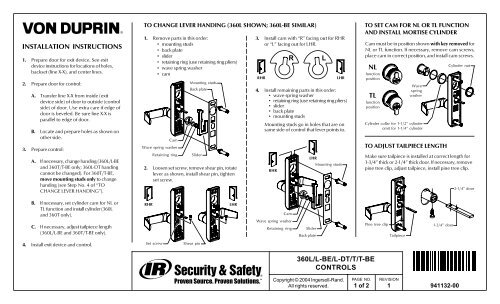 INSTALLATION INSTRUCTIONS 360L/L-BE/L-DT/T/T - Von Duprin
