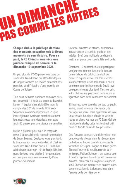 CS Chênois - Programme saison 2021-22