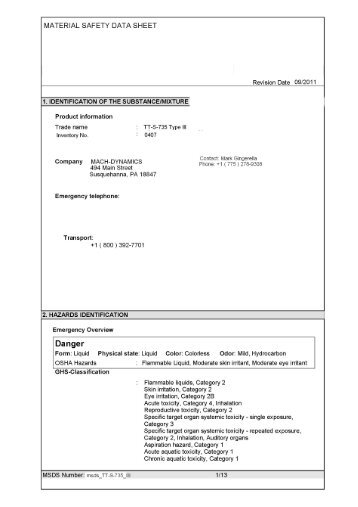 MSDS TT-S-735 Type III - Mach-Dynamics