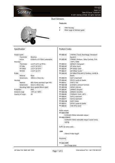 Sontay Duct Sensors - Sontay