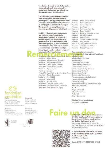 Fondation Ensemble Rapport d'activité 2021