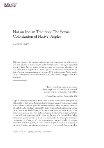 Not an Indian Tradition: The Sexual Colonization of Native Peoples