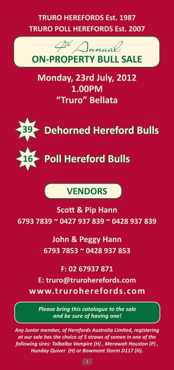 ON-PROPERTY BULL SALE Monday, 23rd July ... - Truro Herefords