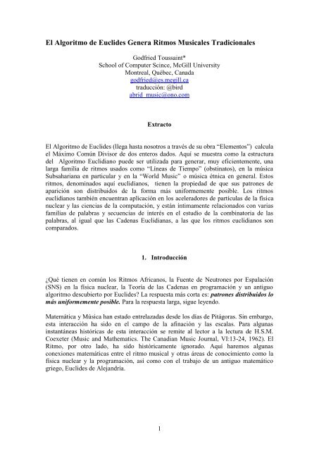 El Algoritmo de Euclides Genera Ritmos ... - Musicas a lo lejos