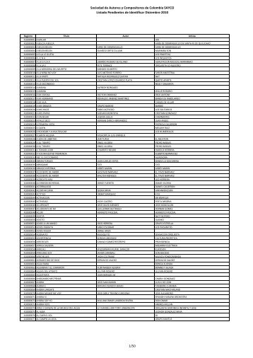 Sociedad de Autores y Compositores de Colombia SAYCO Listado ...