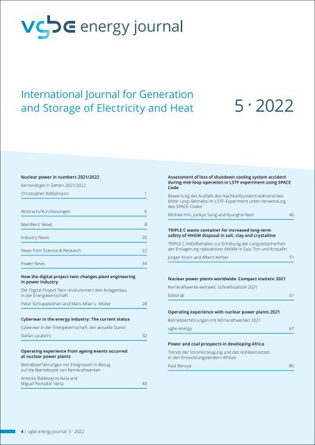 vgbe energy journal 5 (2022) - International Journal for Generation and Storage of Electricity and Heat