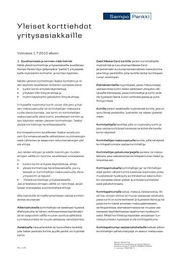 Yleiset korttiehdot yritysasiakkaille (pdf) - Sampo Pankki