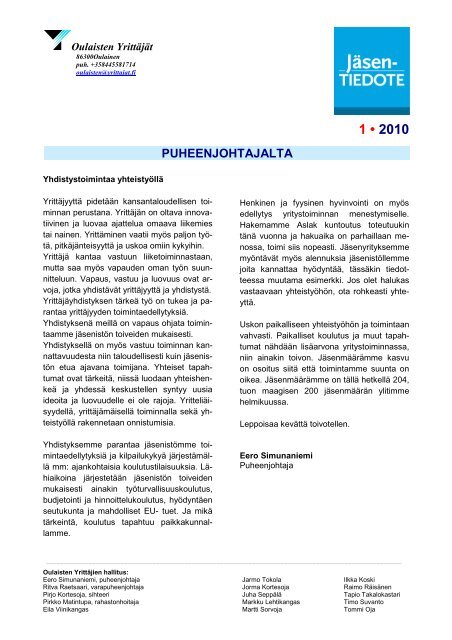 Jäsentiedote 1/2010 (pdf) - Suomen Yrittäjät