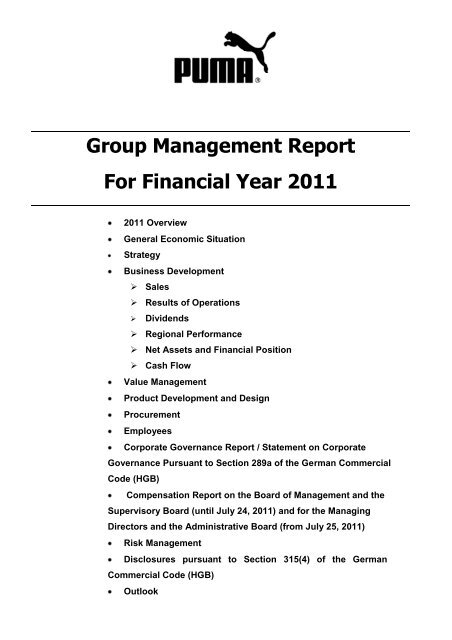 Group Management Report For Financial Year 2011 - About PUMA