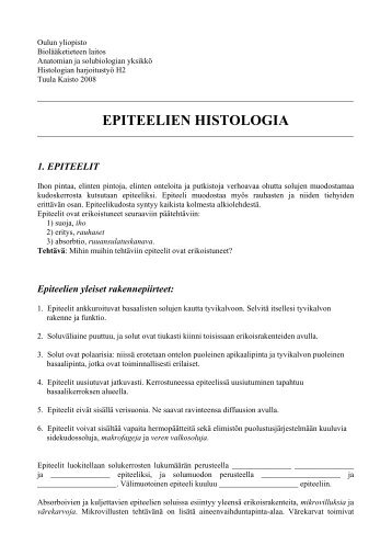 EPITEELIEN HISTOLOGIA - Oulun yliopisto