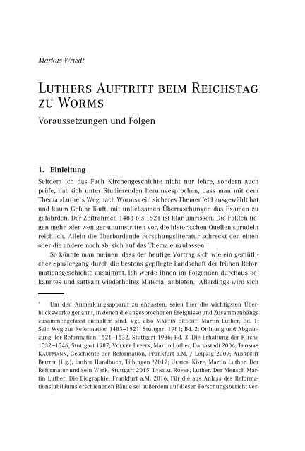 Markus Wriedt | Werner Zager (Hrsg.): Martin Luther auf dem Reichstag zu Worms (Leseprobe)