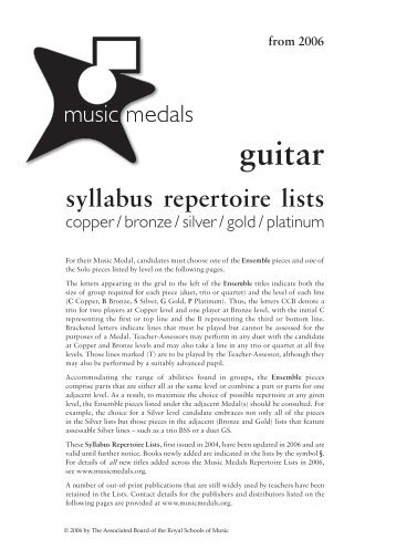 from 2006 guitar syllabus repertoire lists - ABRSM