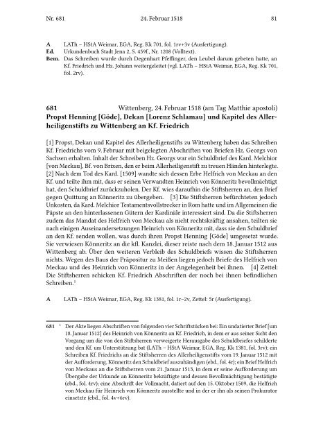 Armin Kohnle | Manfred Rudersdorf: Briefe und Akten zur Kirchenpolitik Friedrichs des Weisen und Johanns des Beständigen 1513 bis 1532. Reformation im Kontext frühneuzeitlicher Staatswerdung (Leseprobe)