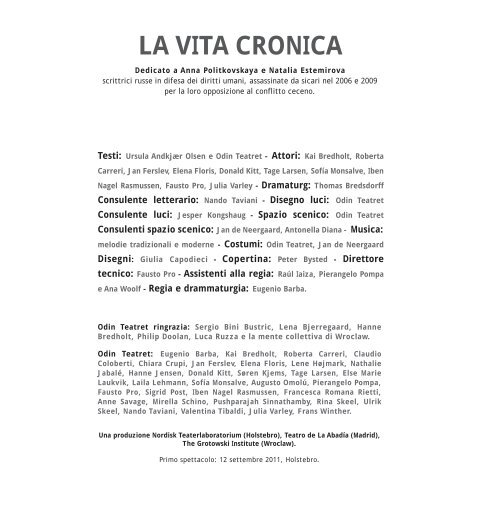 la vita cronica - Odin Teatret