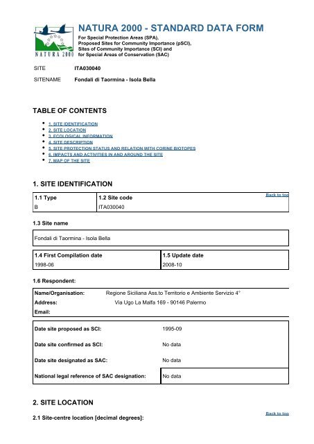 NATURA 2000 - STANDARD DATA FORM