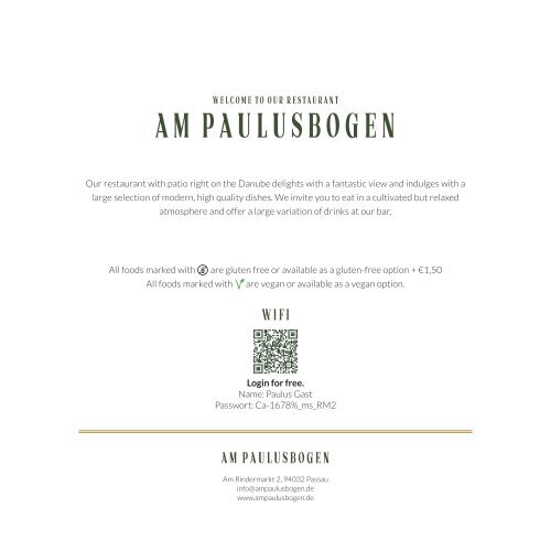 Am Paulusbogen Passau - Speisekarte englisch