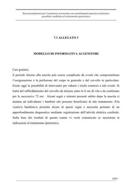 Raccomandazioni per l'assistenza al neonato con encefalopatia