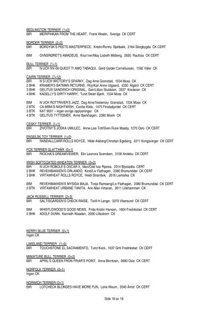 RESULTATER TERRIER SPESIAL 1.SEPT. 2007 - Norsk Terrier Klub