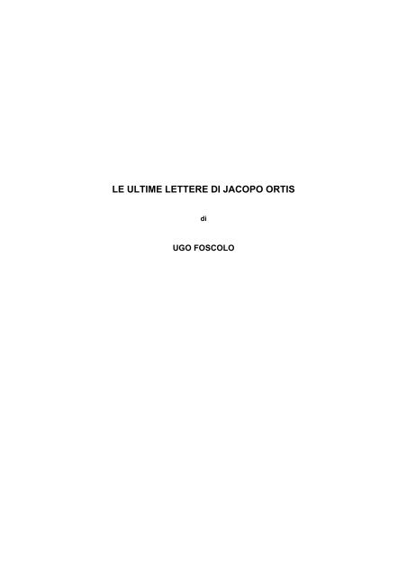 Le ultime lettere di jacopo ortis prima lettera