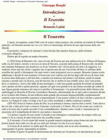 Brunetto Latini Il Tesoretto - Biblioteca dei Classici Italiani