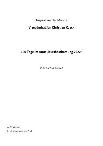 Grundsatzrede Marineinspekteur Kaack (27. Juni 2022)