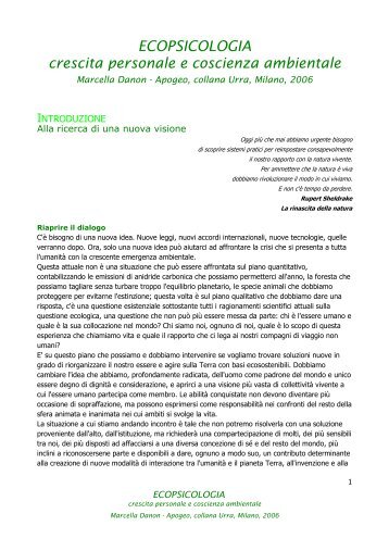 Scarica l'introduzione al libro in pdf - Scuola di Ecopsicologia