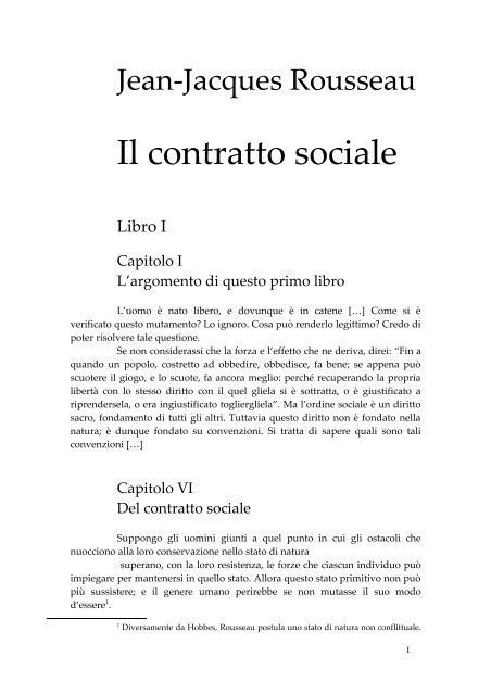 Passi commentati del "Contratto sociale" di Jean Jacques Rousseau