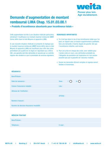 Demande d’augmentation de montant remboursé LiMA