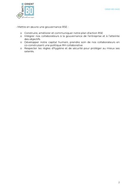 Politique RSE Bati Orient
