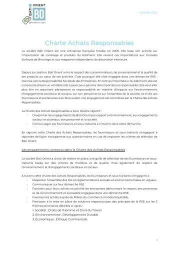 Charte Achats Responsables RSE Bati Orient