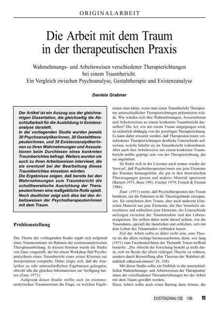 Traumarbeit Psychodynamik Psychotherapieforschung GLE-Akademie