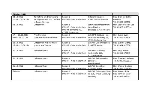 Veranstaltungskalender 2011 - HPH-Netz Niederrhein