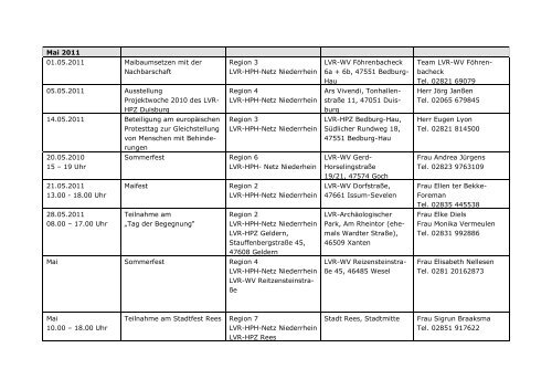 Veranstaltungskalender 2011 - HPH-Netz Niederrhein