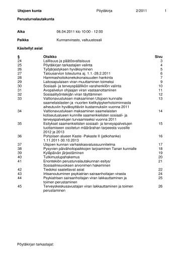 Utsjoen kunta Pöytäkirja 2/2011 1 Pöytäkirjan tarkastajat ...