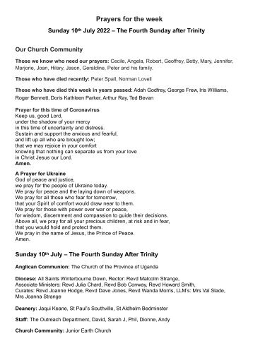St Mary Redcliffe Church Prayers for the week 2022 07 10