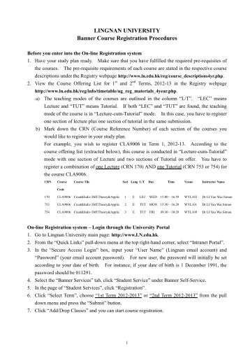 Banner Registration Procedure - Lingnan University