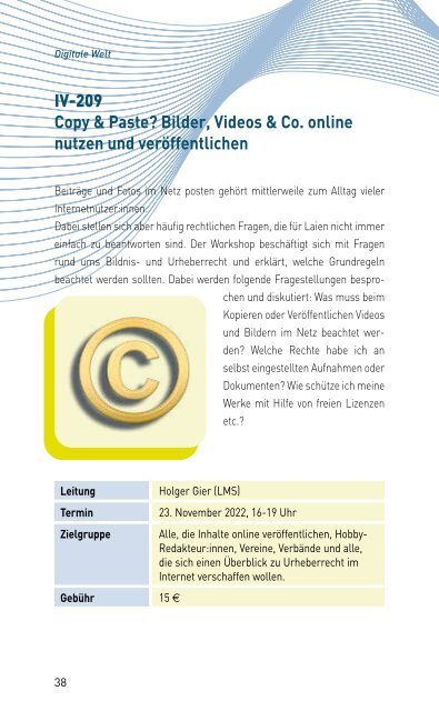 VERANSTALTUNGSPROGRAMM DES MKZ DER LMS 22/2