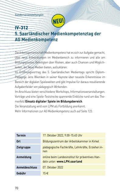 VERANSTALTUNGSPROGRAMM DES MKZ DER LMS 22/2