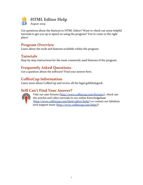 HTML Editor Help - CoffeeCup Software