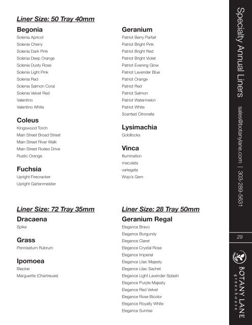 Botany Lane Liner Catalog