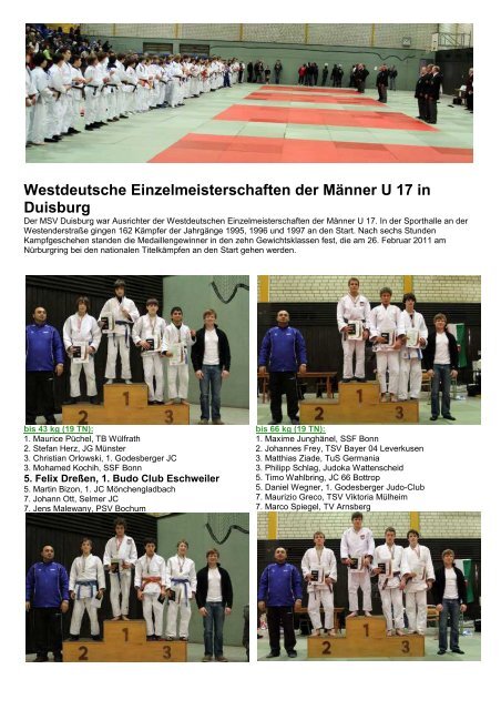 Westdeutsche Einzelmeisterschaften der ... - Judokreis Aachen
