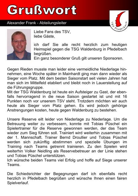 TSV Pfedelbach gegen TSG Waldenburg