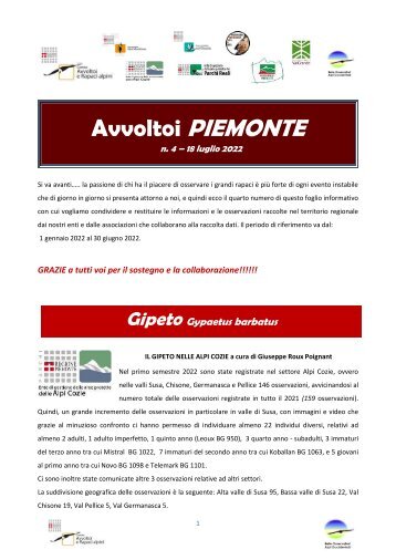 Avvoltoi Piemonte n. 4 | luglio 2022