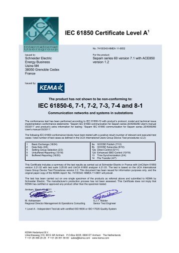 IEC 61850 Certificate Level A1 IEC 61850-6, 7 ... - Schneider Electric